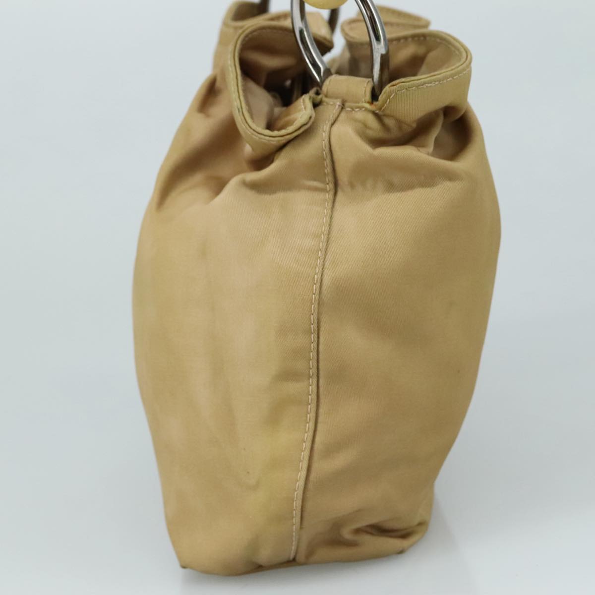 Christian Dior Maris Pearl Hand Bag Nylon Beige Silver Auth