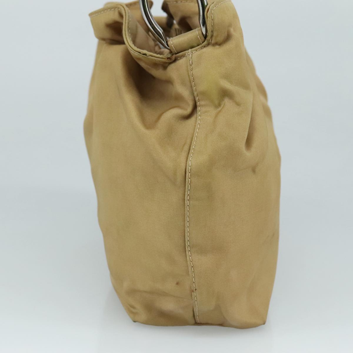 Christian Dior Maris Pearl Hand Bag Nylon Beige Silver Auth