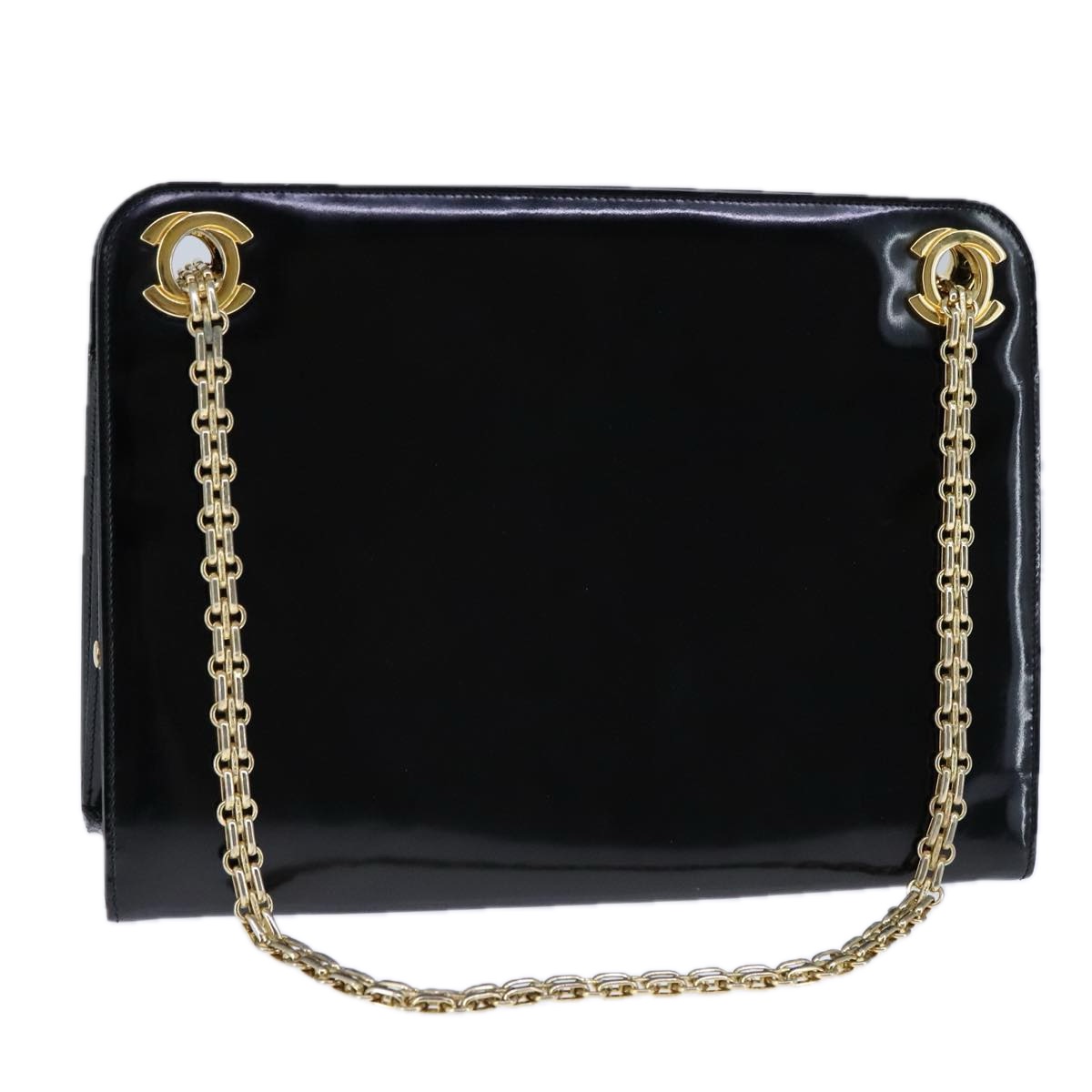 CHANEL Chain Shoulder Bag Patent leather Black Gold CC Auth bs21126