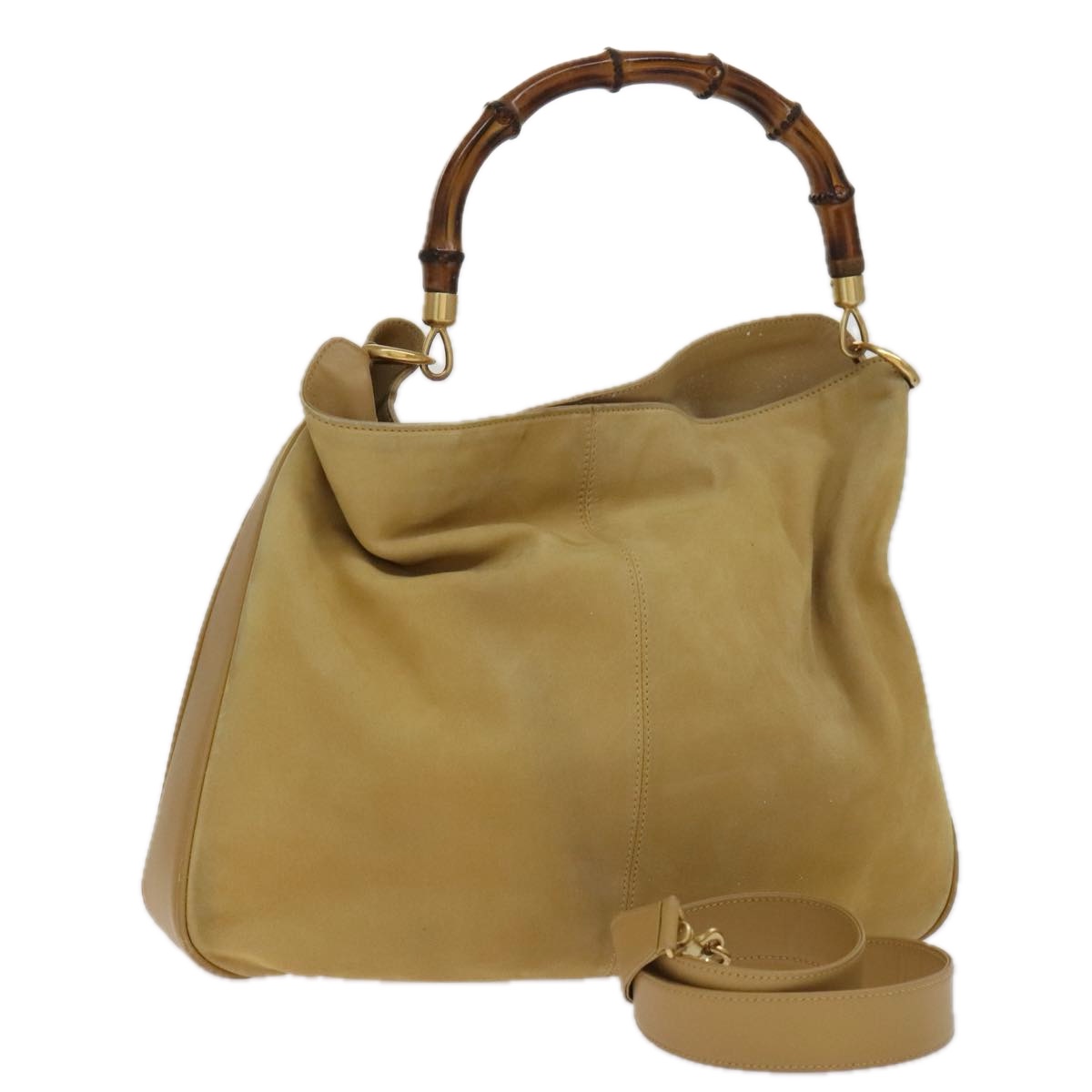 GUCCI レディース ハンドバッグ GUCCI Bamboo Hand Bag Suede 2way Beige Gold 001 14 1577 Auth