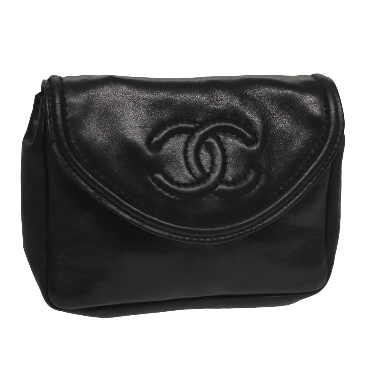 CHANEL Waist bag Lamb Skin Black CC Auth bs21336