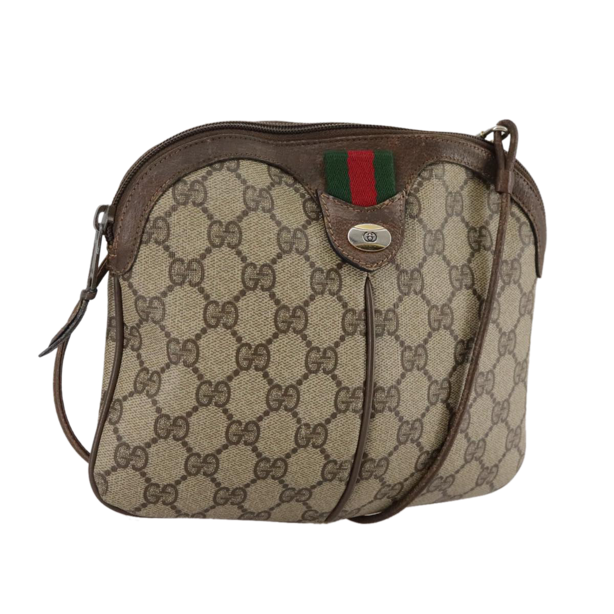 GUCCI GG Supreme Web Sherry Line Shoulder Bag PVC Beige 904