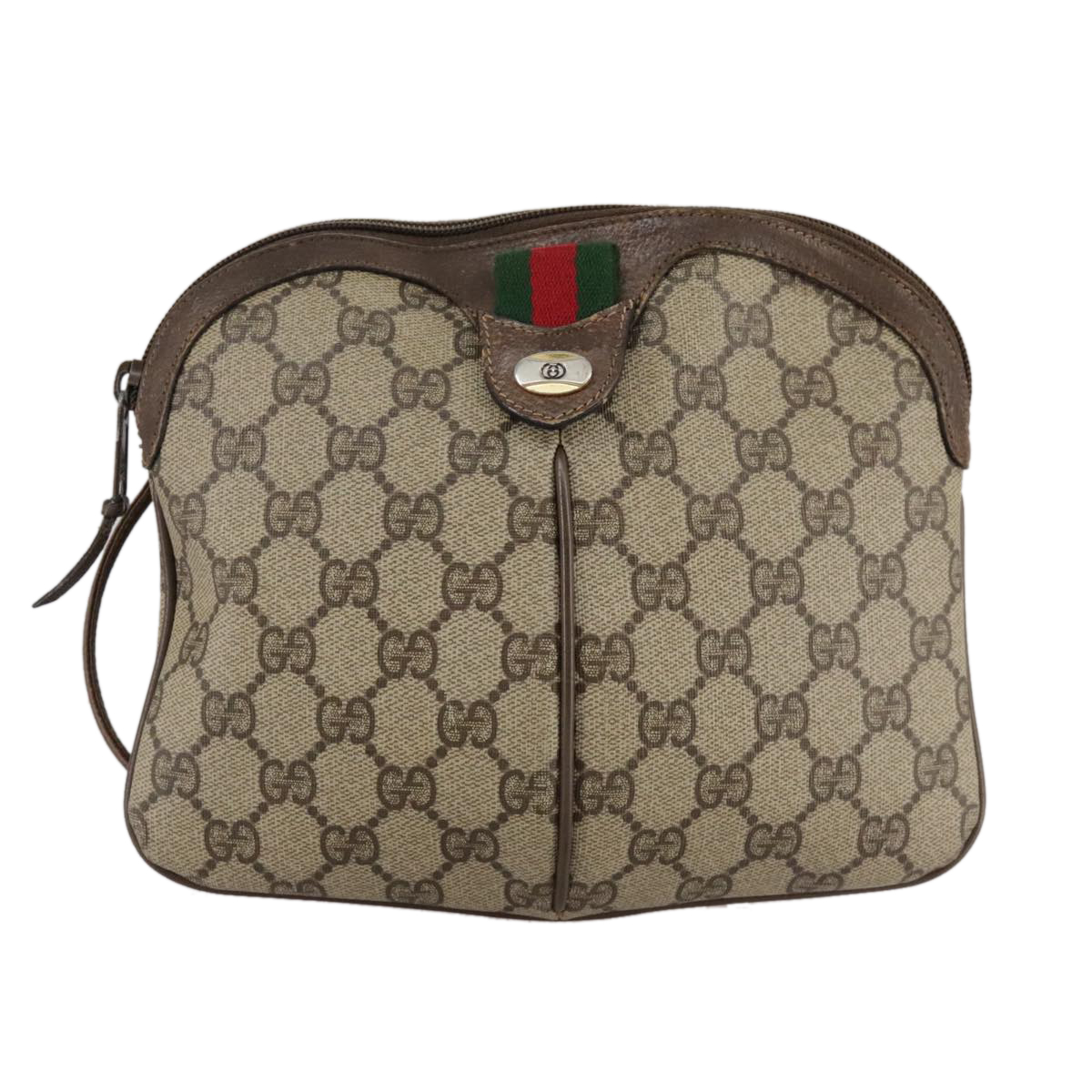 GUCCI GG Supreme Web Sherry Line Shoulder Bag PVC Beige 904