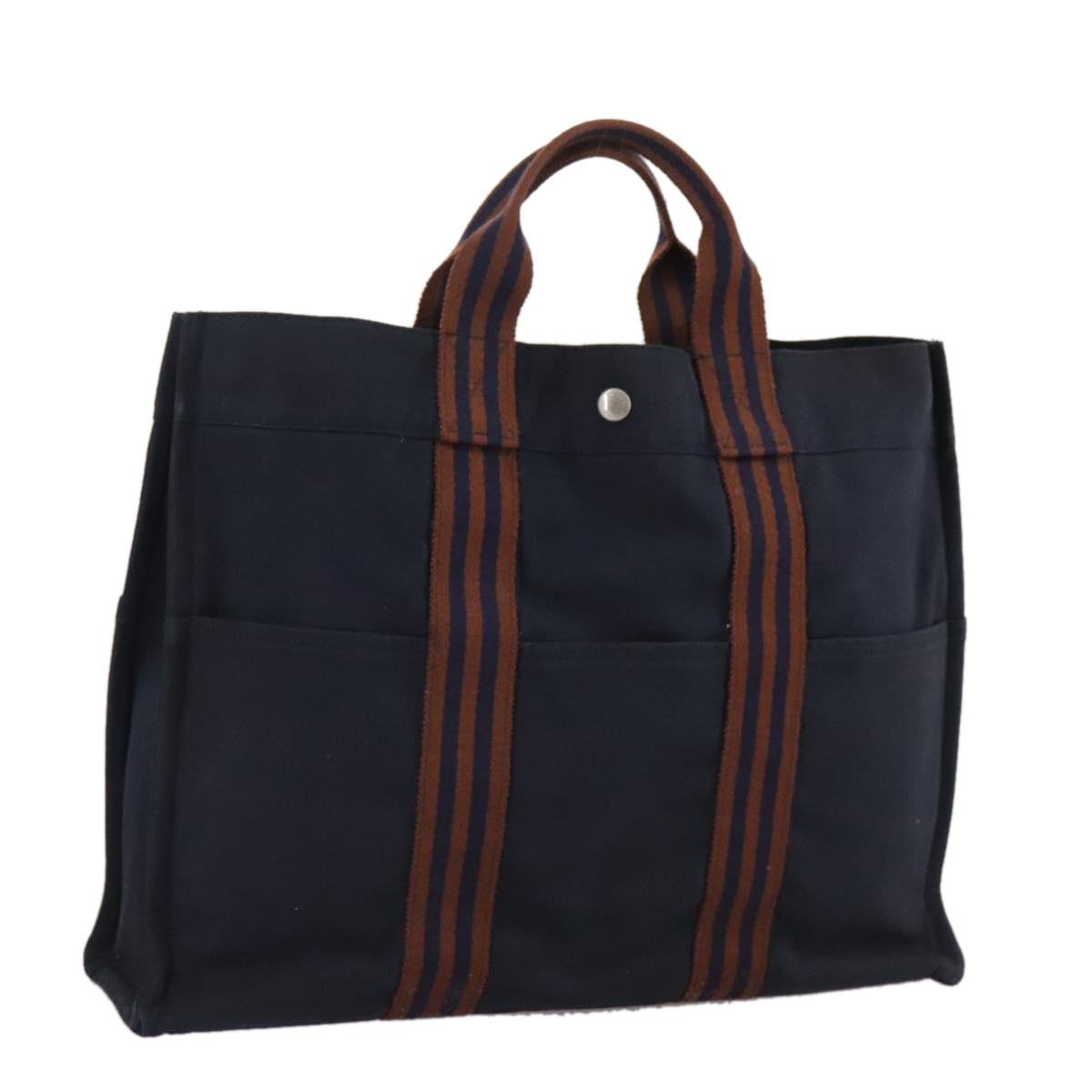 HERMES Fourre Tout MM Tote Bag Canvas Navy Brown Auth bs21429