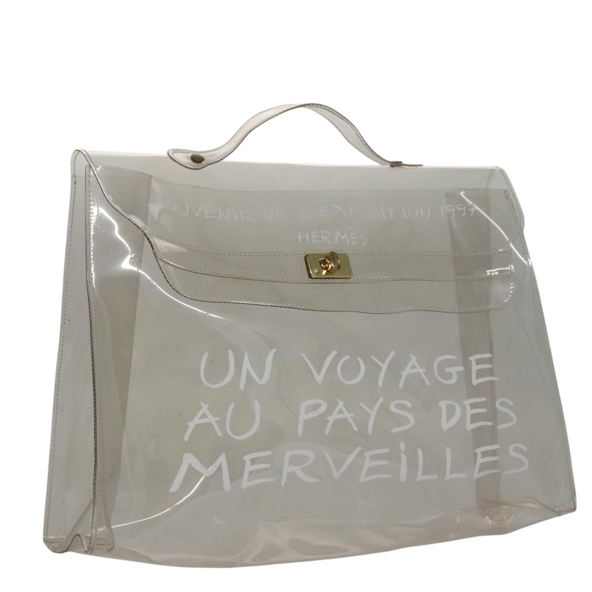 HERMES Vinyl Kelly Hand Bag Vinyl Clear Auth bs21550