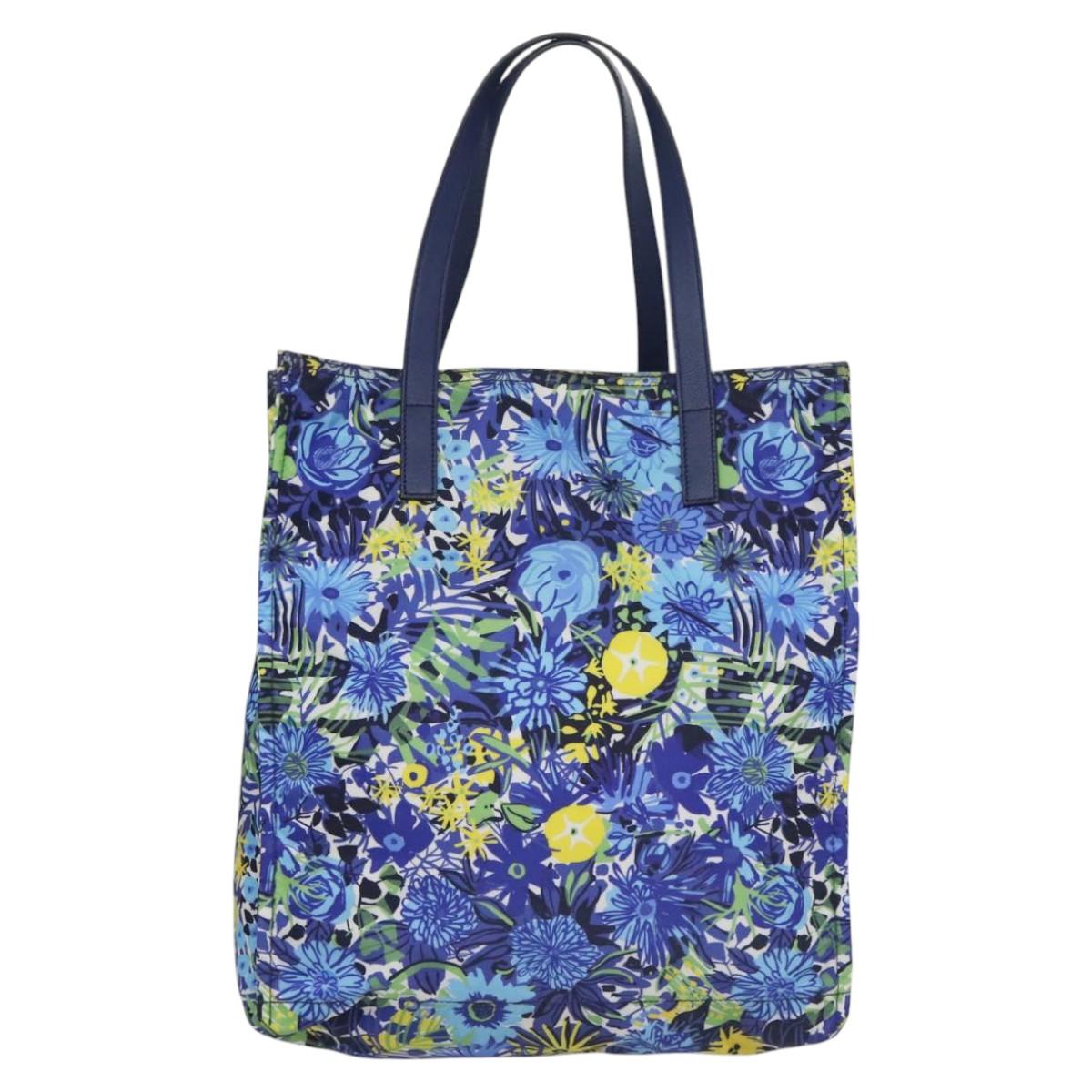 PRADA Flower Tote Bag Nylon Blue Auth bs22344 | eBay