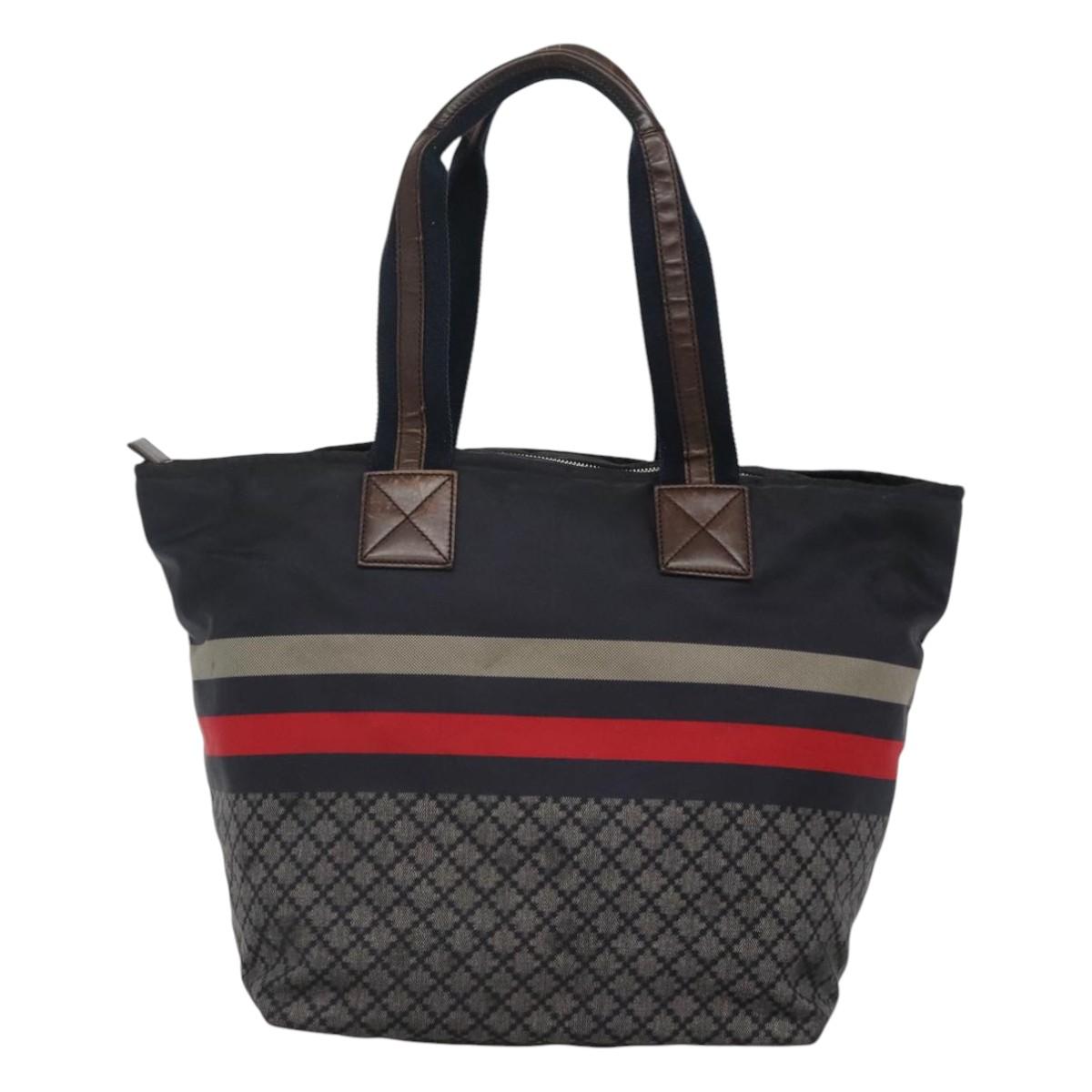 GUCCI Diamante Tote Bag Nylon Navy Silver 267922 Auth