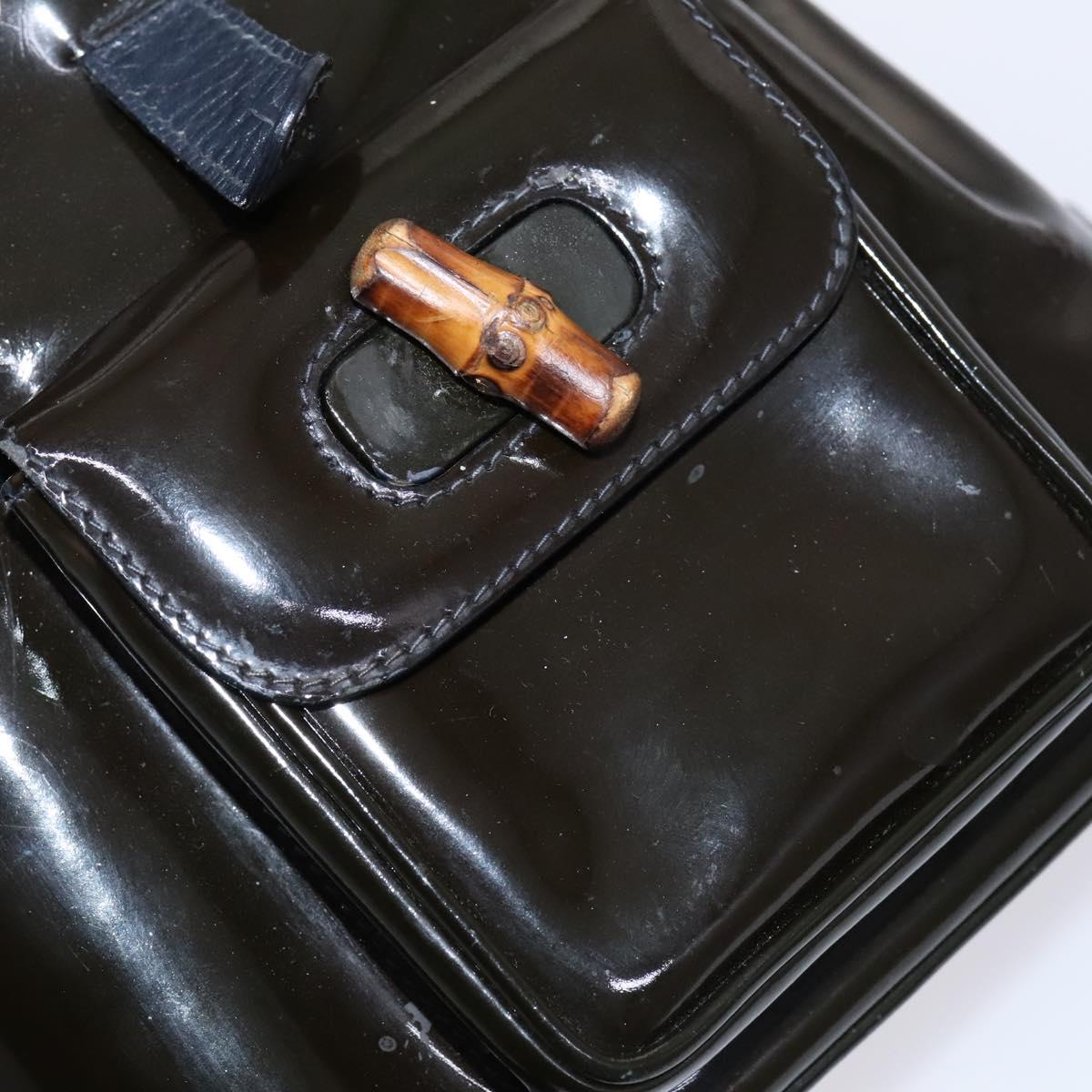 GUCCI Bamboo Backpack Enamel Black Gold Auth bs23155 | eBay