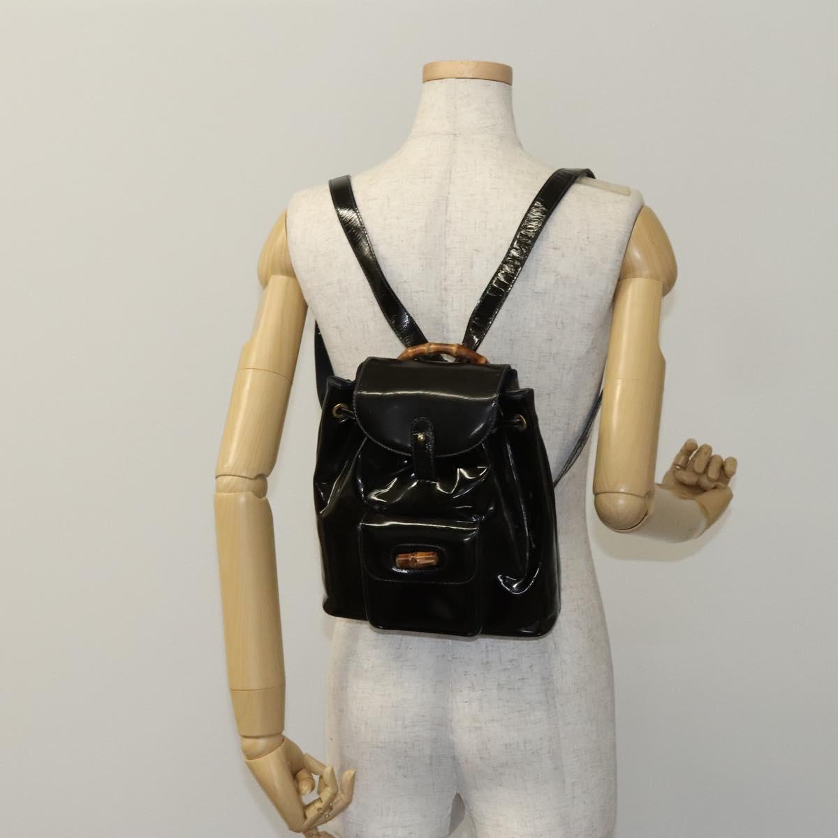 GUCCI Bamboo Backpack Enamel Black Gold Auth bs23155 | eBay display picture 1