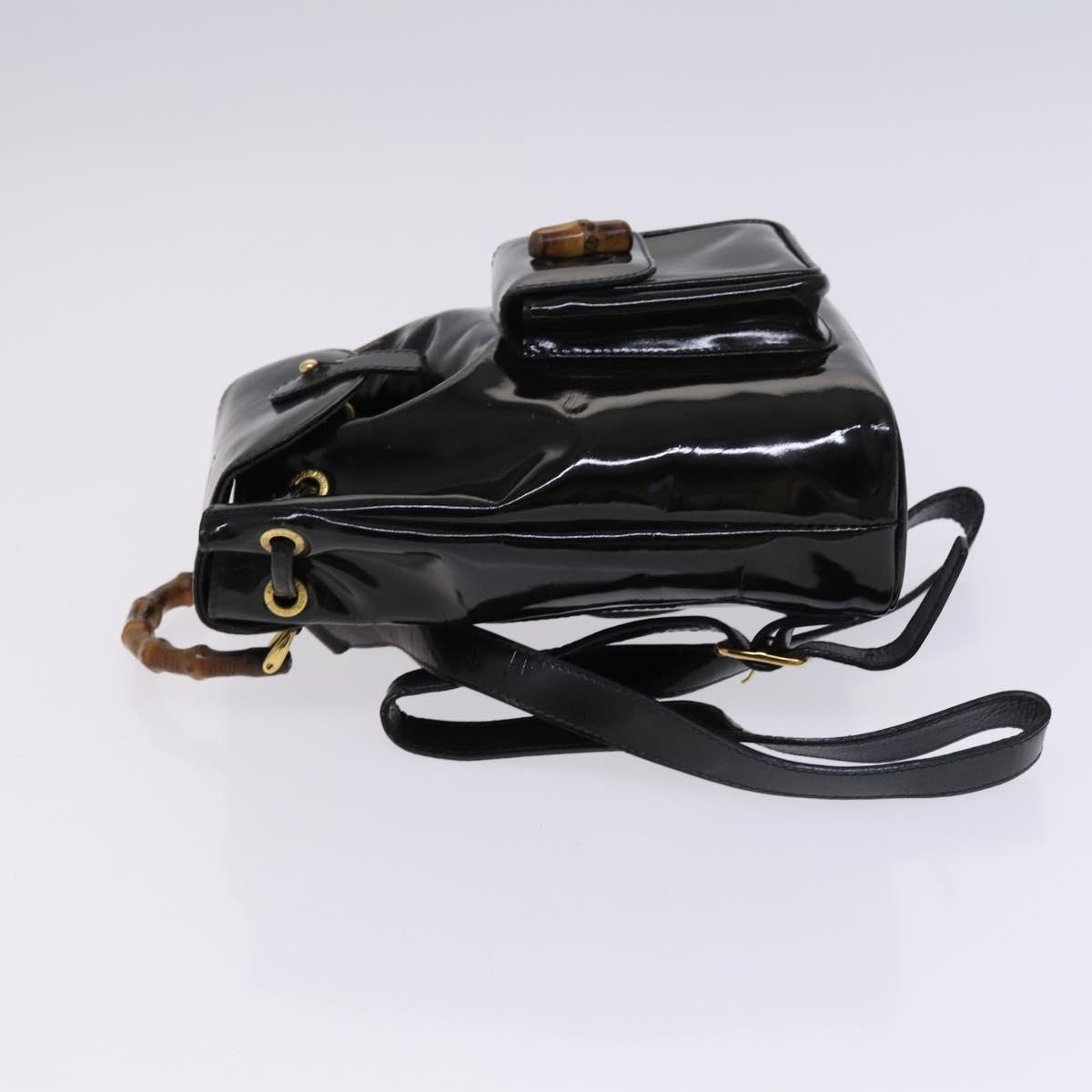 GUCCI Bamboo Backpack Enamel Black Gold Auth bs23155 | eBay display picture 3
