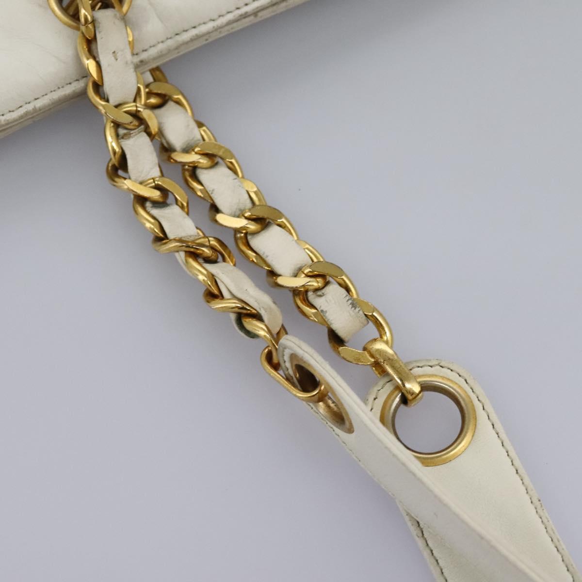 CHANEL Triple Coco Chain Tote Bag Vinyl Leather White Gold CC Auth