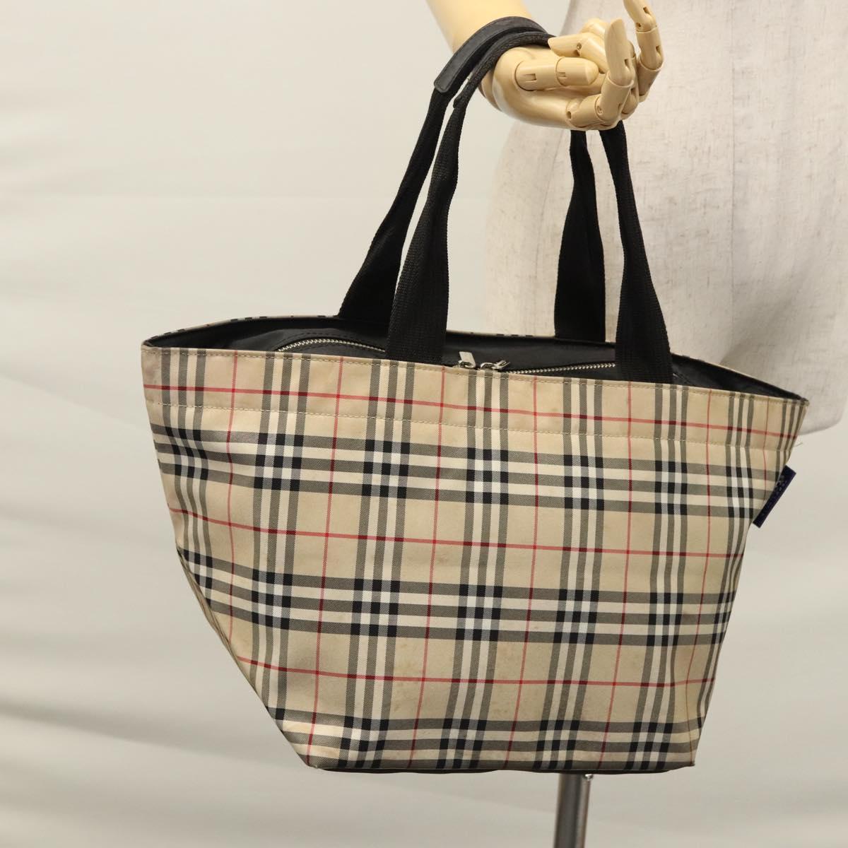 Burberrys Nova Check Blue Label Tote Bag Nylon Beige Black