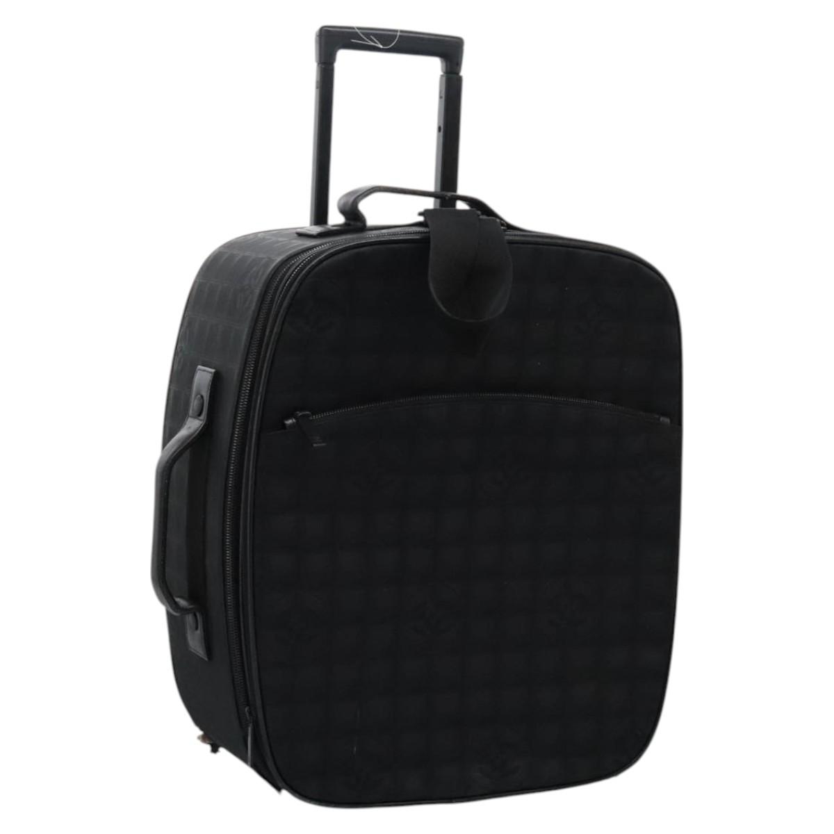 CHANEL Carry Case New Travel line suitcase Nylon Black CC Auth