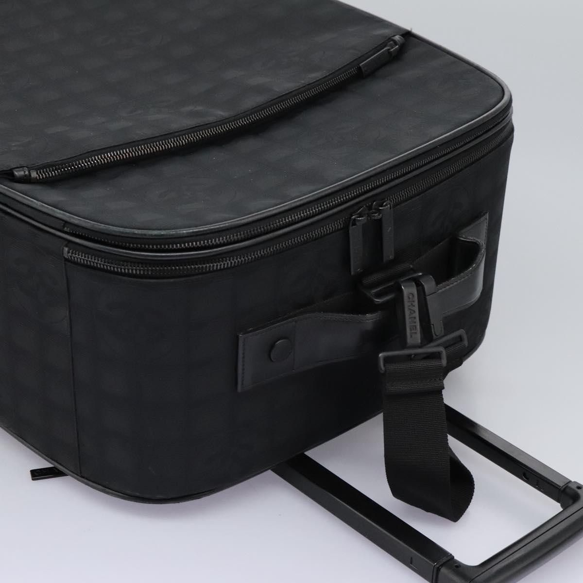 CHANEL Carry Case New Travel line suitcase Nylon Black CC Auth
