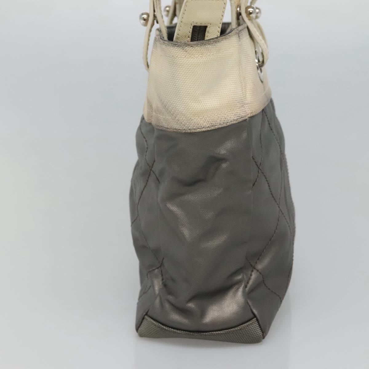 CHANEL Paris Biarritz PM Tote Bag Coated Canvas Silver CC Auth