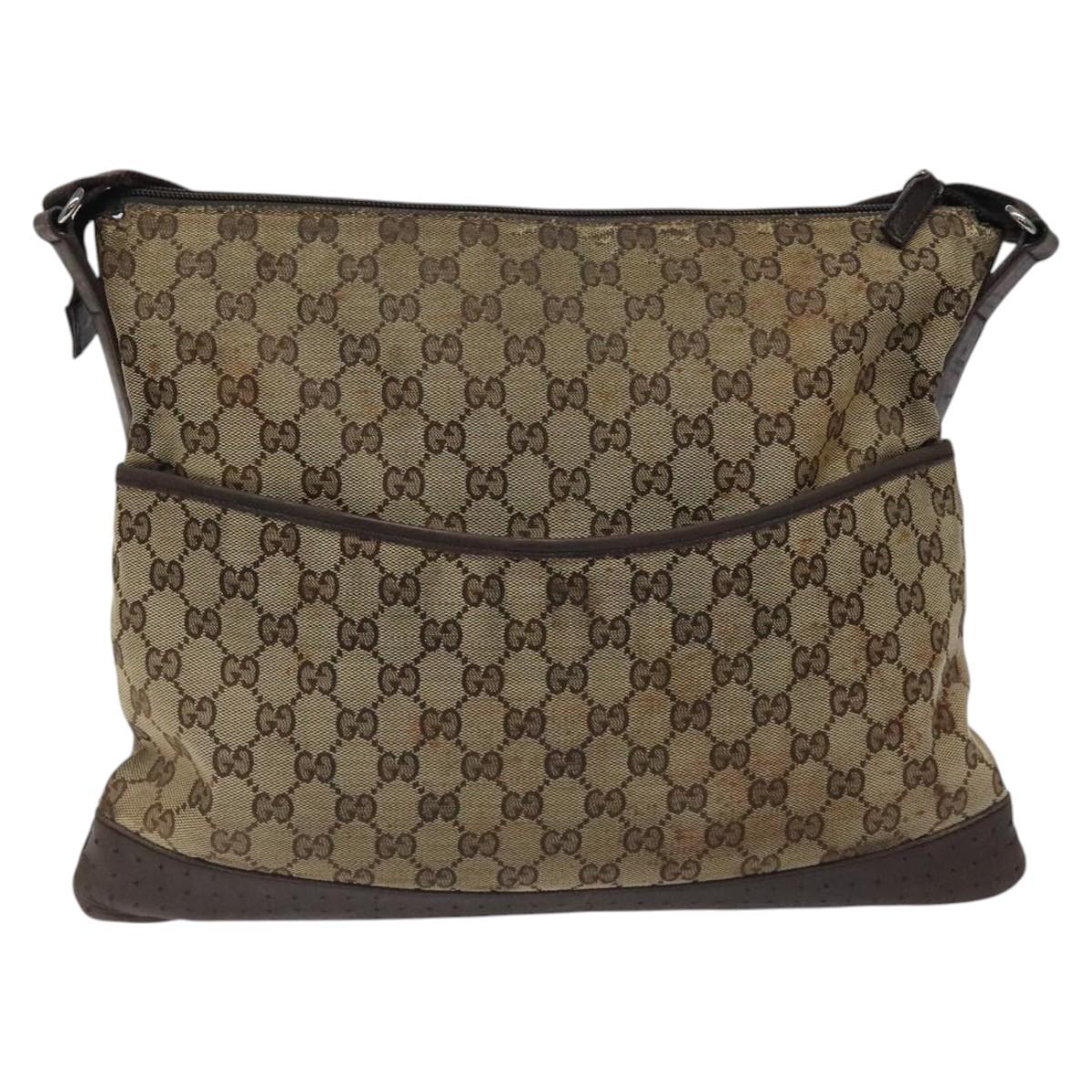 GUCCI ハンドバッグ GUCCI GG Canvas Shoulder Bag Beige Silver 145856 Auth