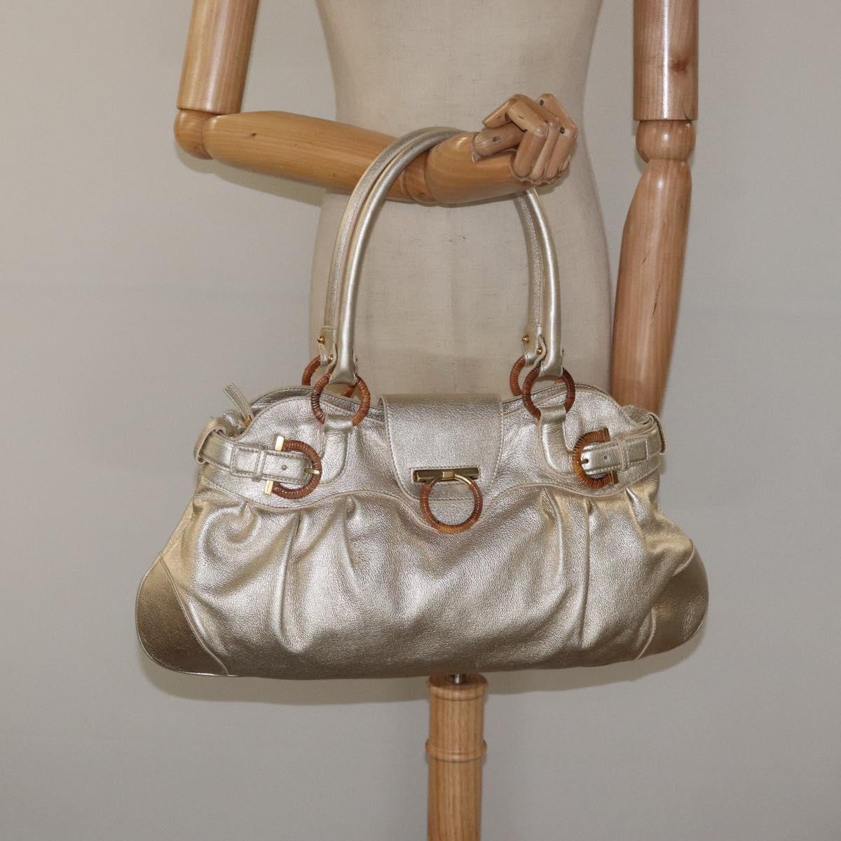 Salvatore Ferragamo Gancini Shoulder Bag Leather Gold Tone Auth