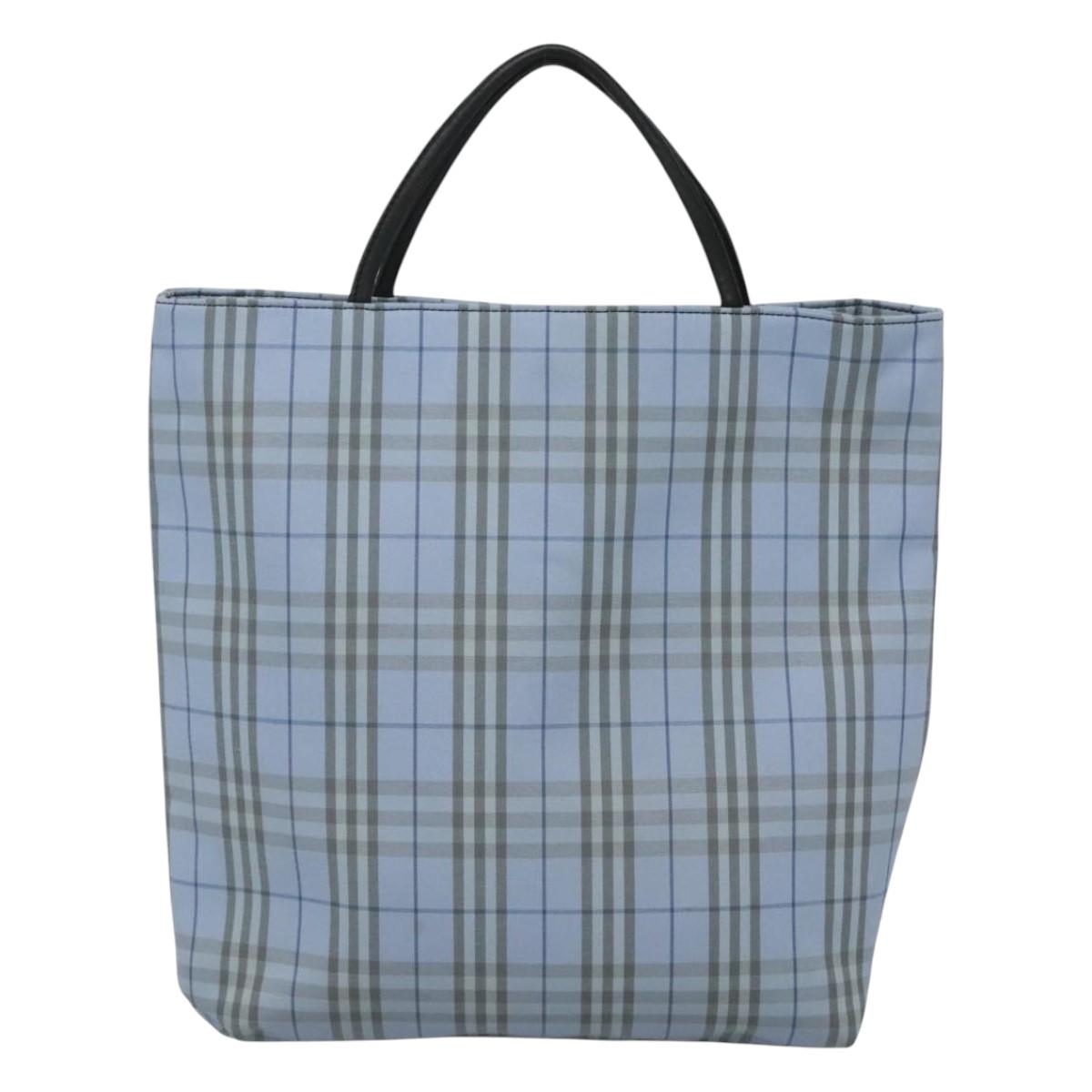 BURBERRY Nova Check Hand Bag Canvas Light Blue Silver Auth