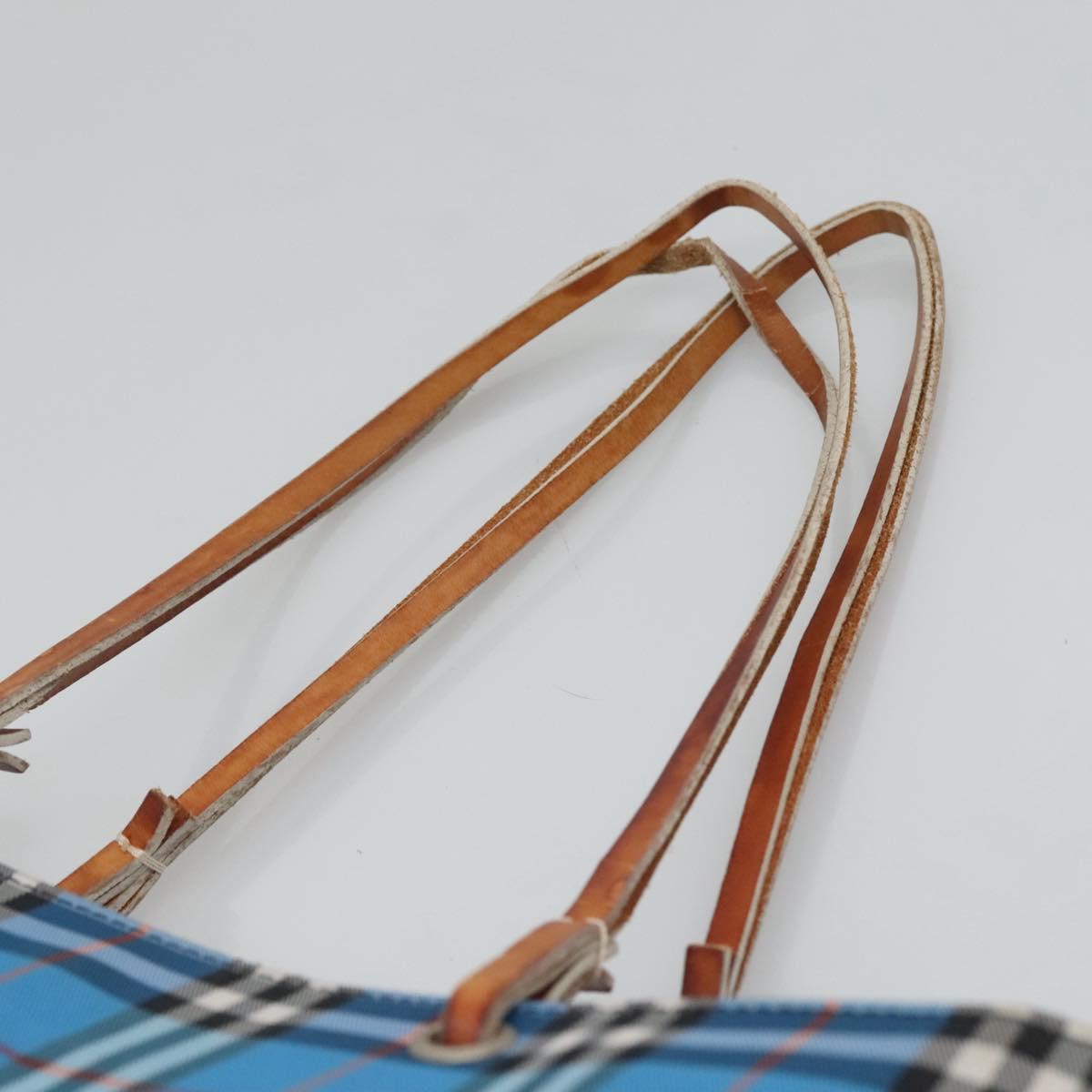 バーバリー　ノバチェック　ブルー　ST BURBERRY BLUE LABEL Nova Check Canvas & Leather Tote Hand