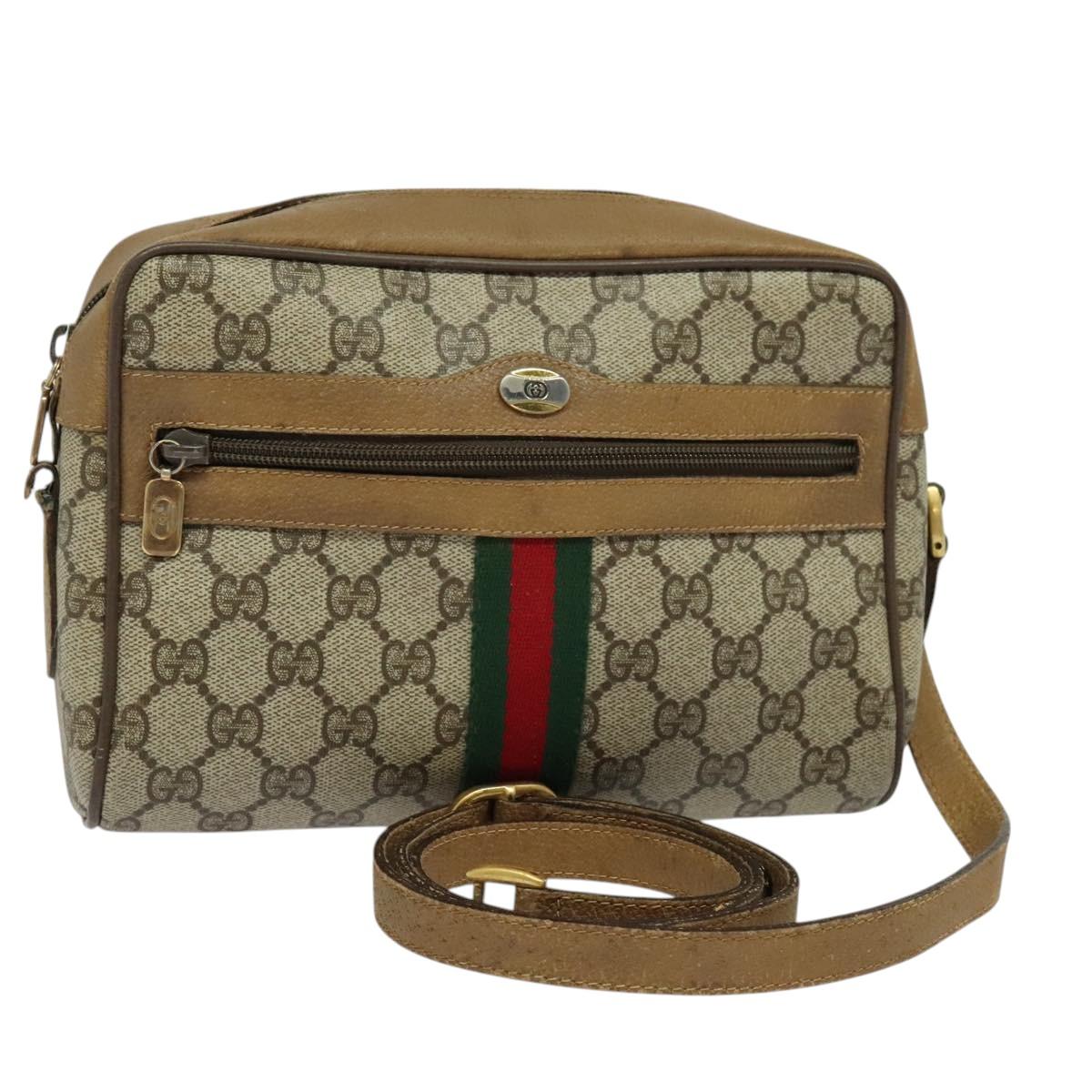 GUCCI GG Supreme Web Sherry Line Bag PVC Beige Gold 68 02 004 Auth