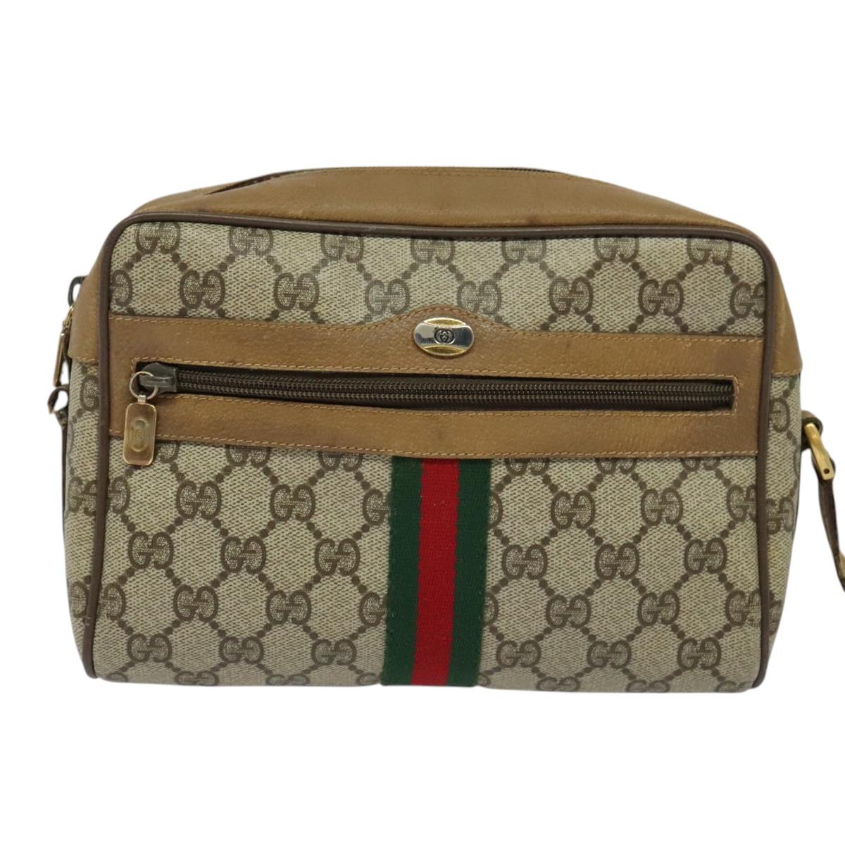GUCCI GG Supreme Web Sherry Line Bag PVC Beige Gold 68 02 004 Auth