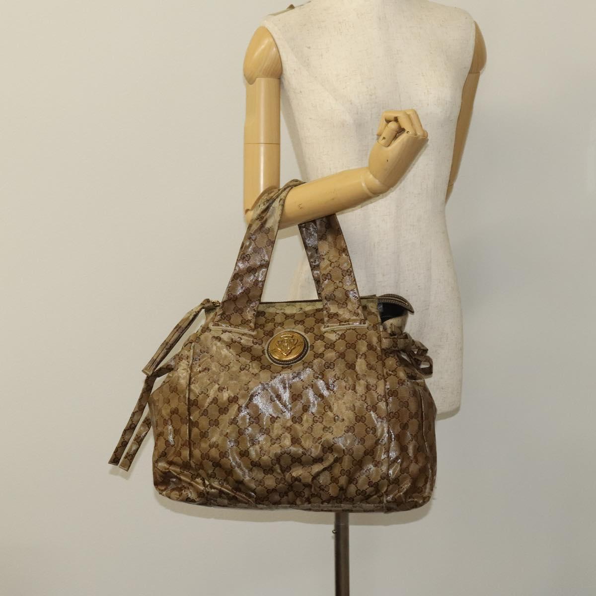 GUCCI GG Crystal Hand Bag Coated Canvas Beige Gold 211843 Auth