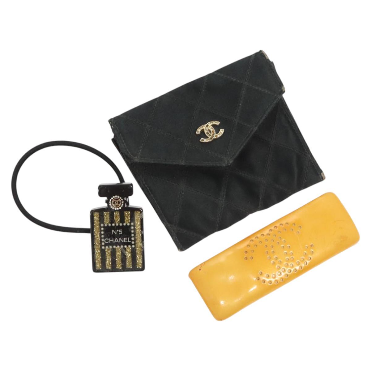 CHANEL Card Case Satin Metal 3 Set Black Yellow CC Auth bs25964 | eBay