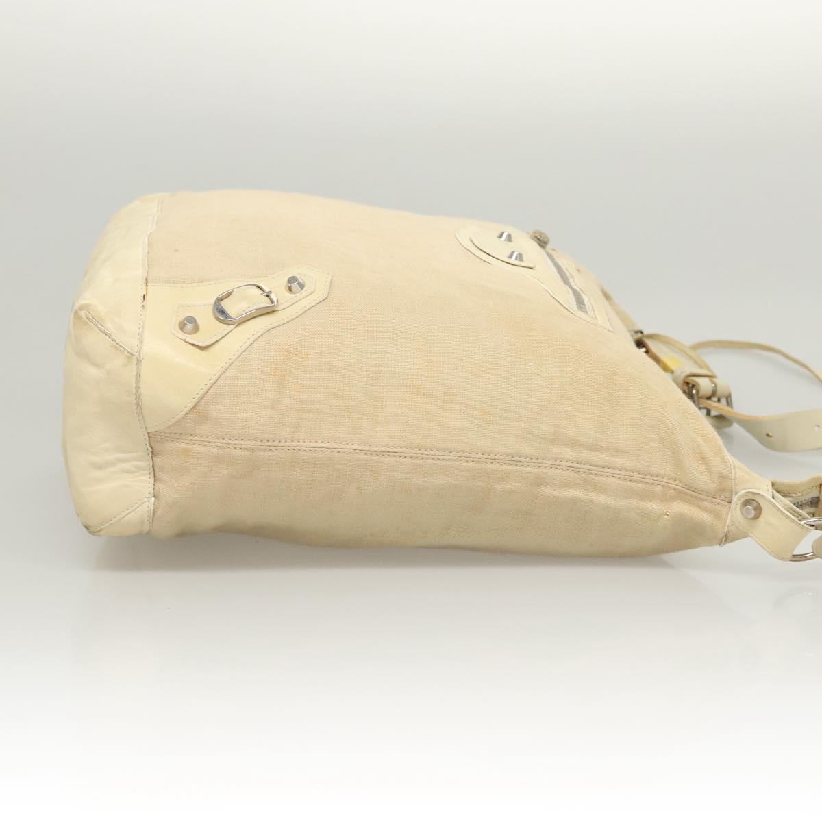 BALENCIAGA The Day Shoulder Bag Canvas Beige Silver 141175 Auth