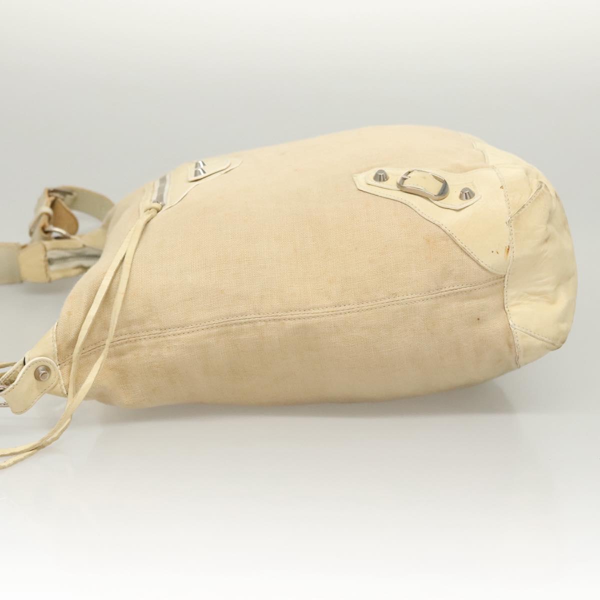 BALENCIAGA The Day Shoulder Bag Canvas Beige Silver 141175 Auth