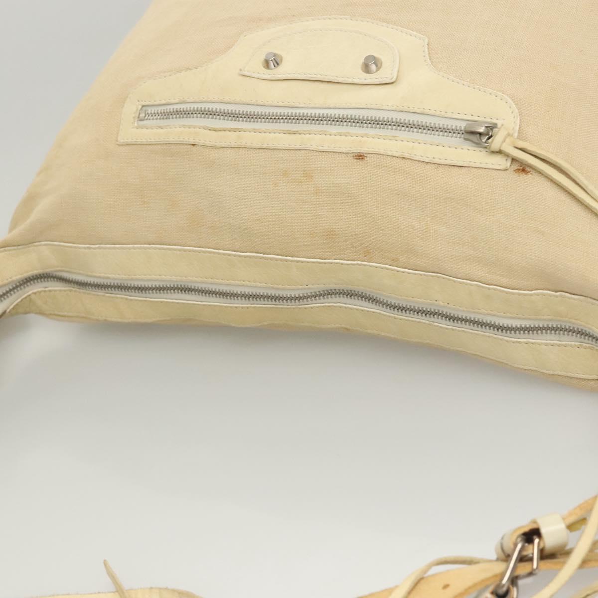 BALENCIAGA The Day Shoulder Bag Canvas Beige Silver 141175 Auth