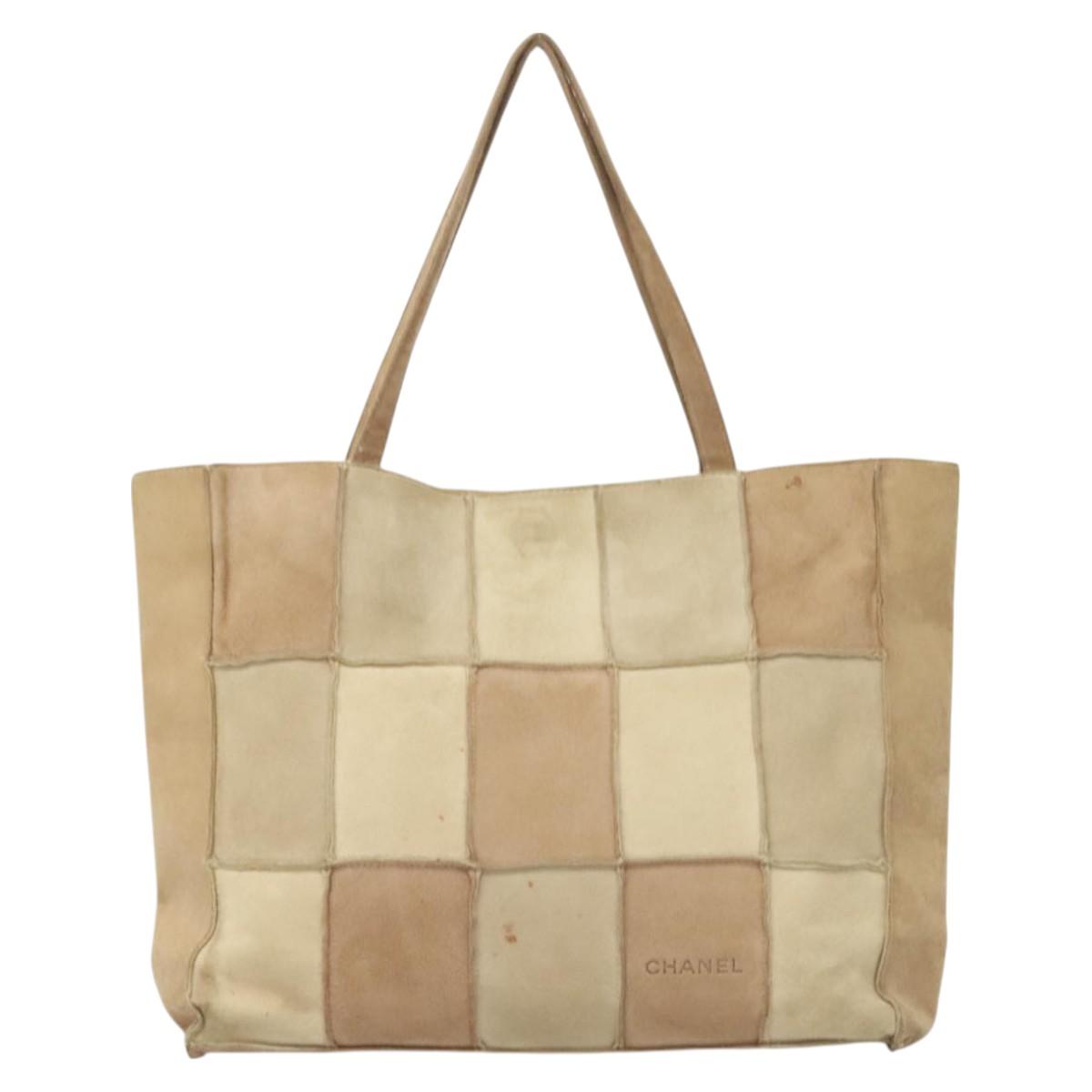 CHANEL Tote Bag Mouton Beige Silver CC Auth bs26984 | eBay