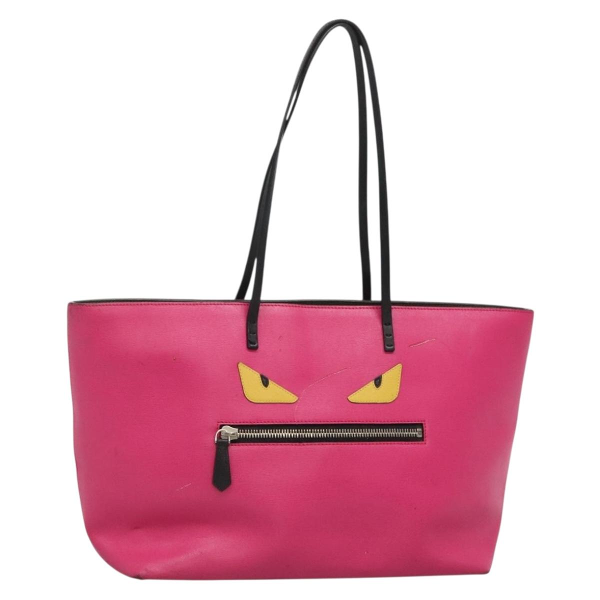 FENDI Monster Tote Bag Leather Pink Silver Auth bs27589 | eBay