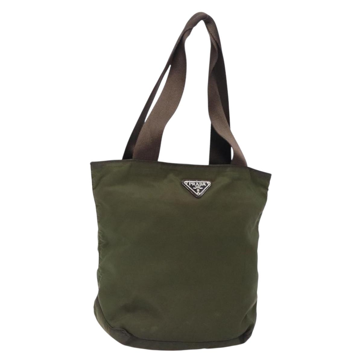 PRADA Tote Bag Nylon Khaki Silver Auth bs28058 | eBay
