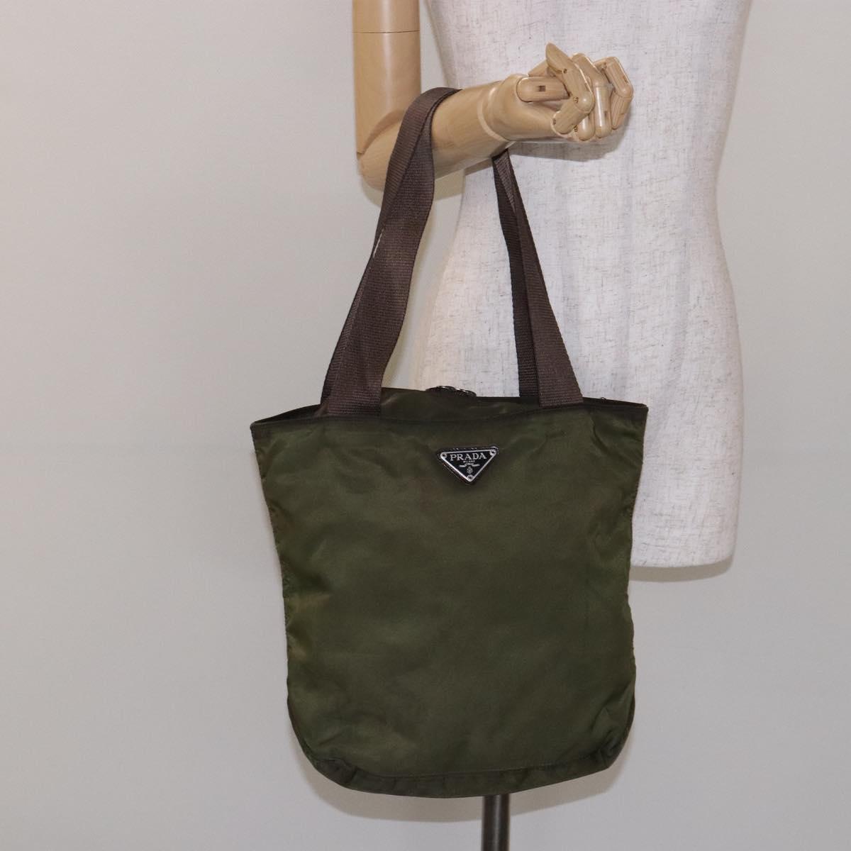 PRADA Tote Bag Nylon Khaki Silver Auth bs28058 | eBay