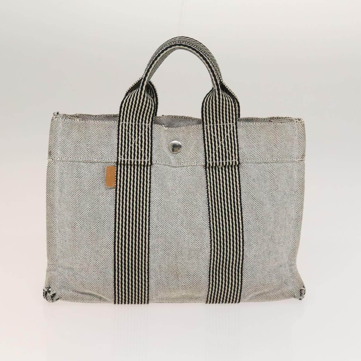 HERMES Her Line Tote Bag Canvas 2 Set Gray Black Silver Auth