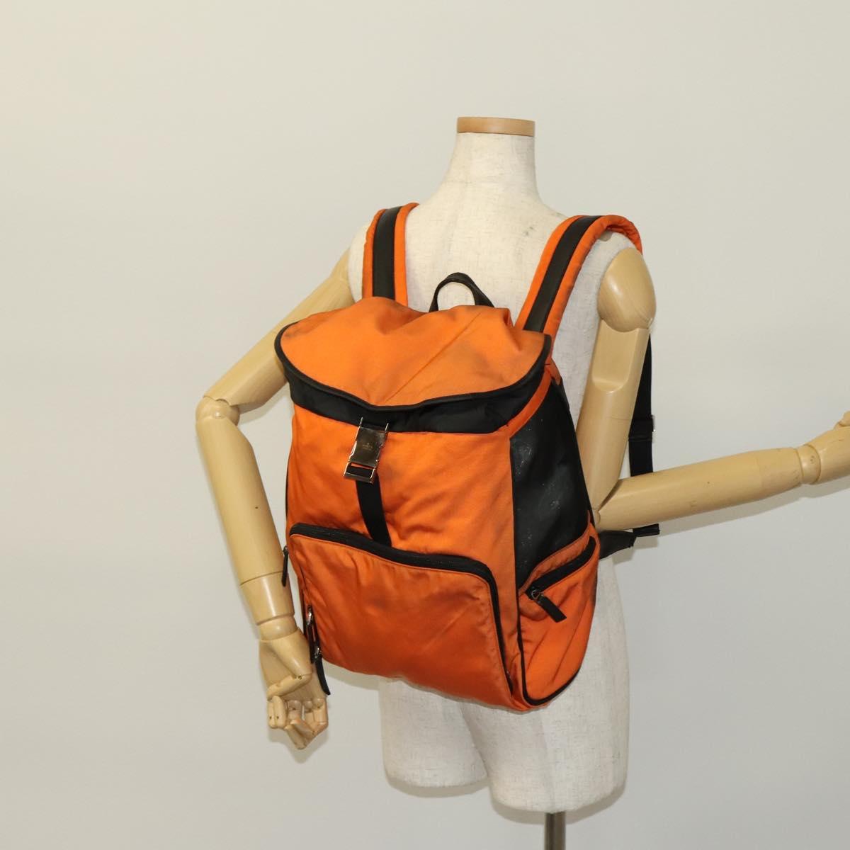 GUCCI Backpack Nylon Leather Orange Black Silver Auth  display picture 1