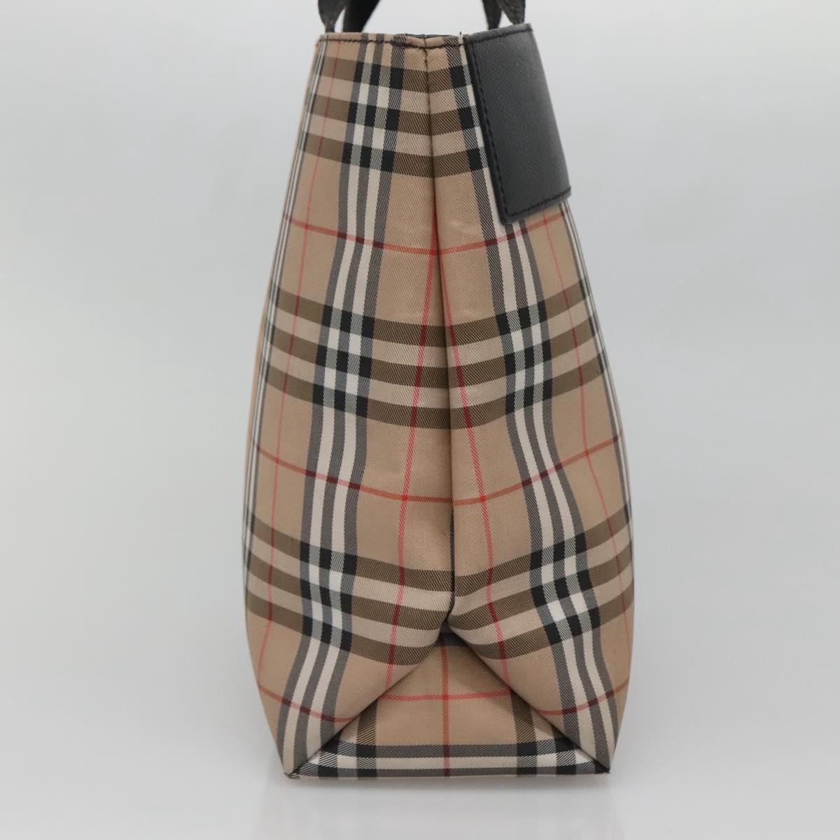 BURBERRY Nova Check Hand Bag Nylon Leather Beige Silver Auth