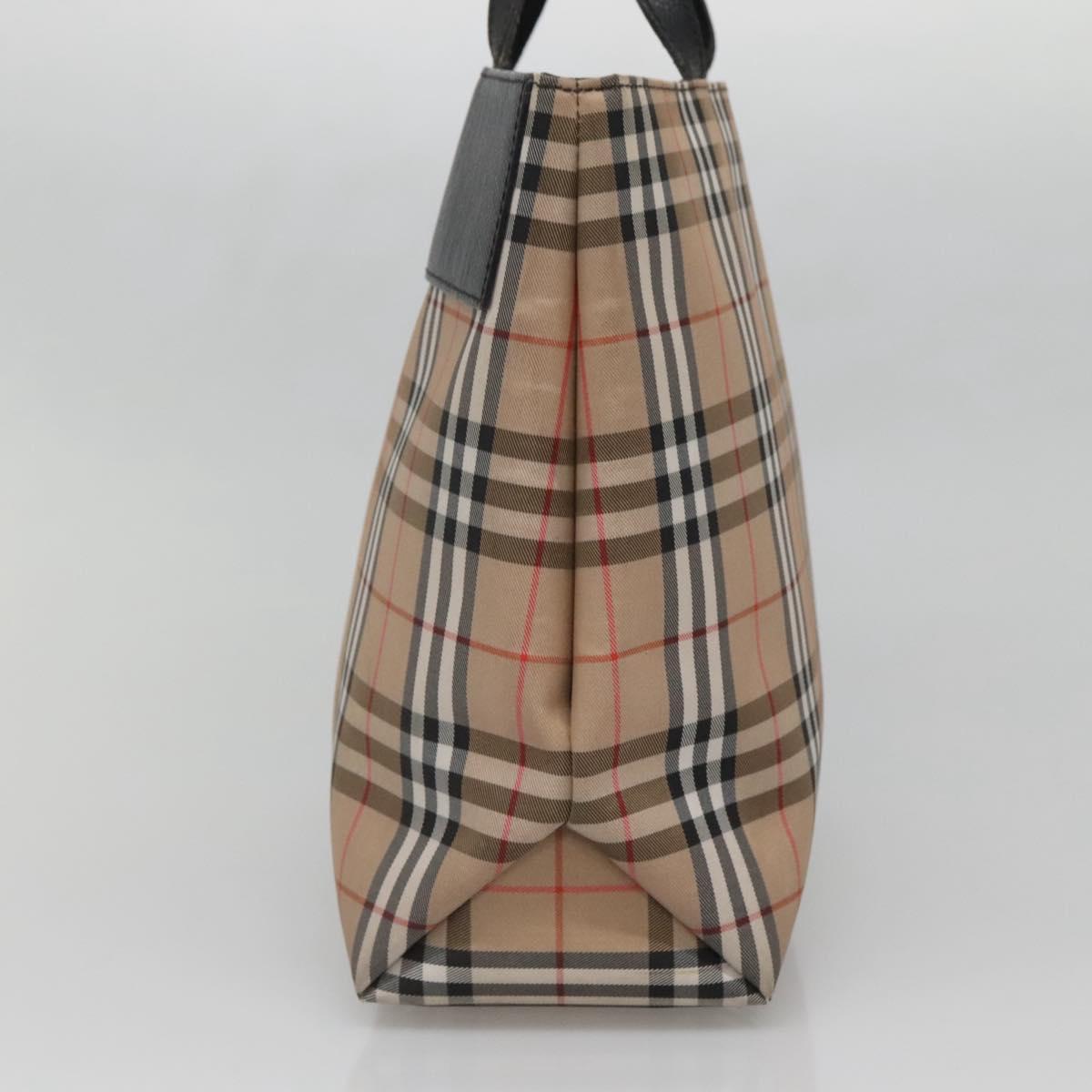 BURBERRY Nova Check Hand Bag Nylon Leather Beige Silver Auth