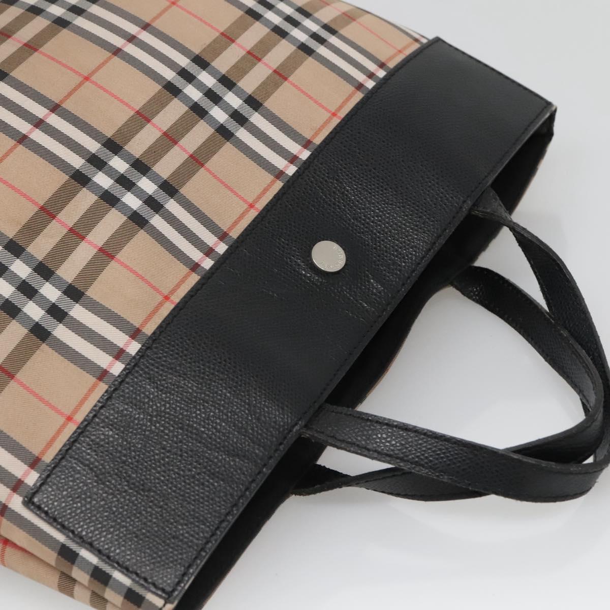 BURBERRY Nova Check Hand Bag Nylon Leather Beige Silver Auth