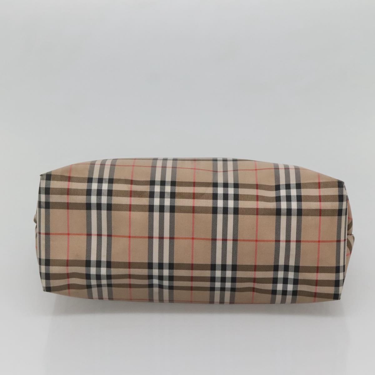 BURBERRY Nova Check Hand Bag Nylon Leather Beige Silver Auth