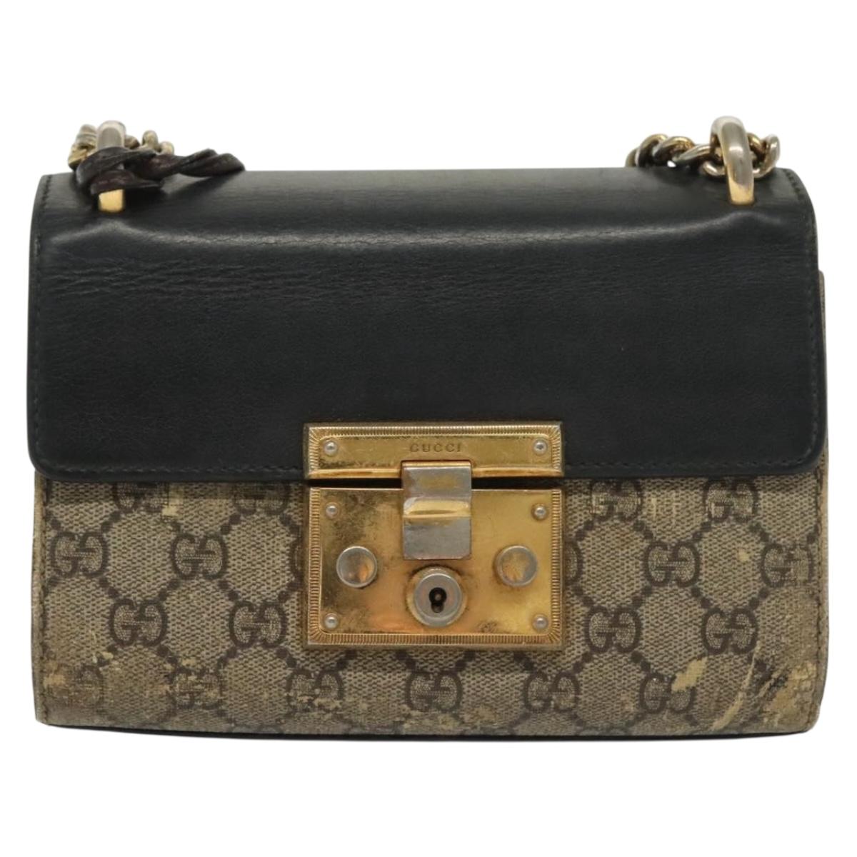 GUCCI GG Supreme Chain Shoulder Bag PVC Beige Gold 409487 Auth