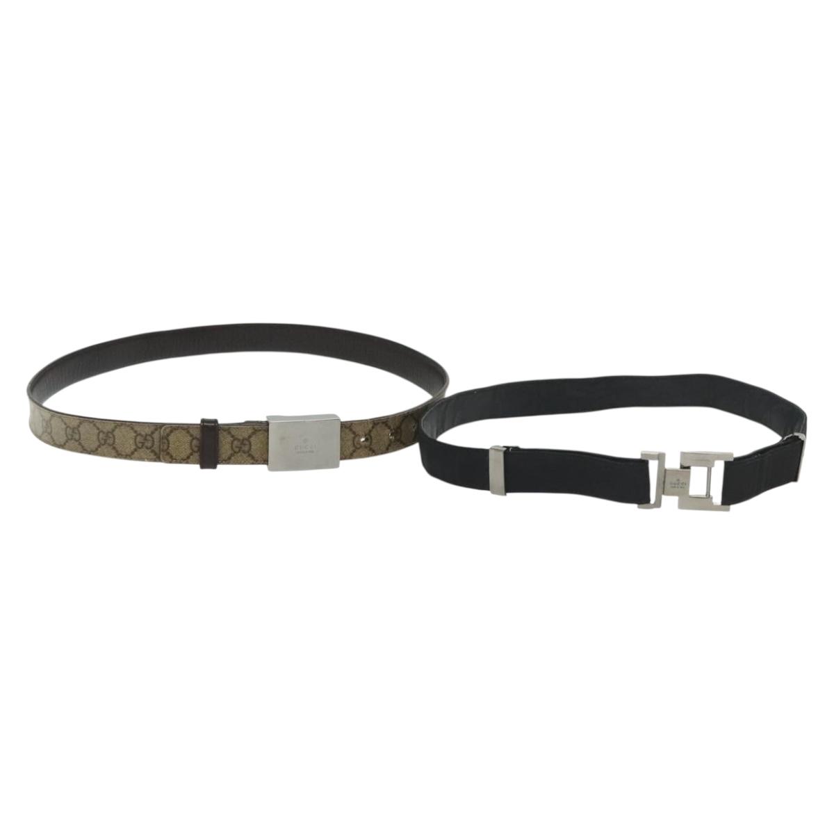 GUCCI GG Supreme Belt Leather 2 Set Black Beige Auth bs29191  display picture 3