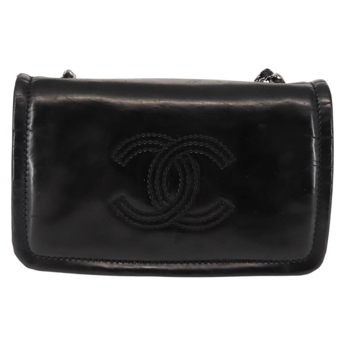 CHANEL Chain Shoulder Bag Patent leather Black Gold CC Auth
