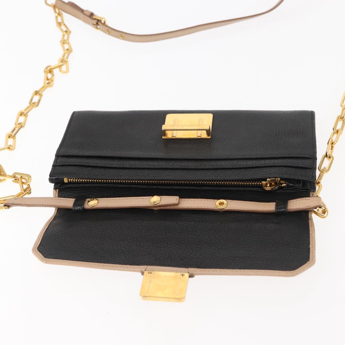 Miu Miu Chain Wallet Leather Beige Black gold Auth bs29776 | eBay