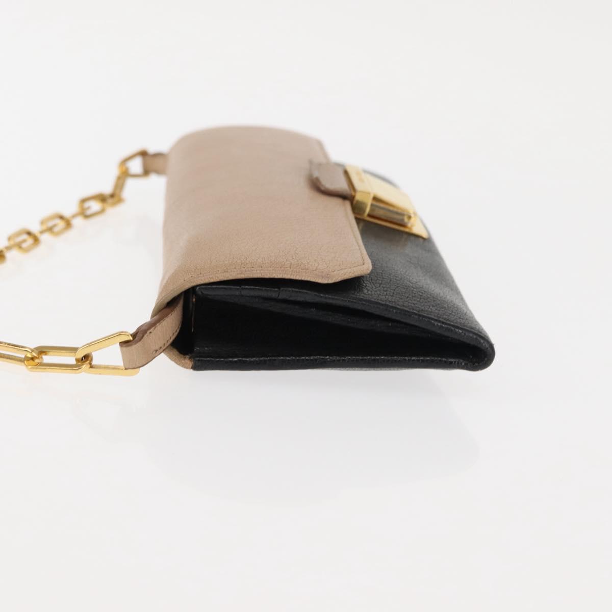 Miu Miu Chain Wallet Leather Beige Black gold Auth bs29776 | eBay