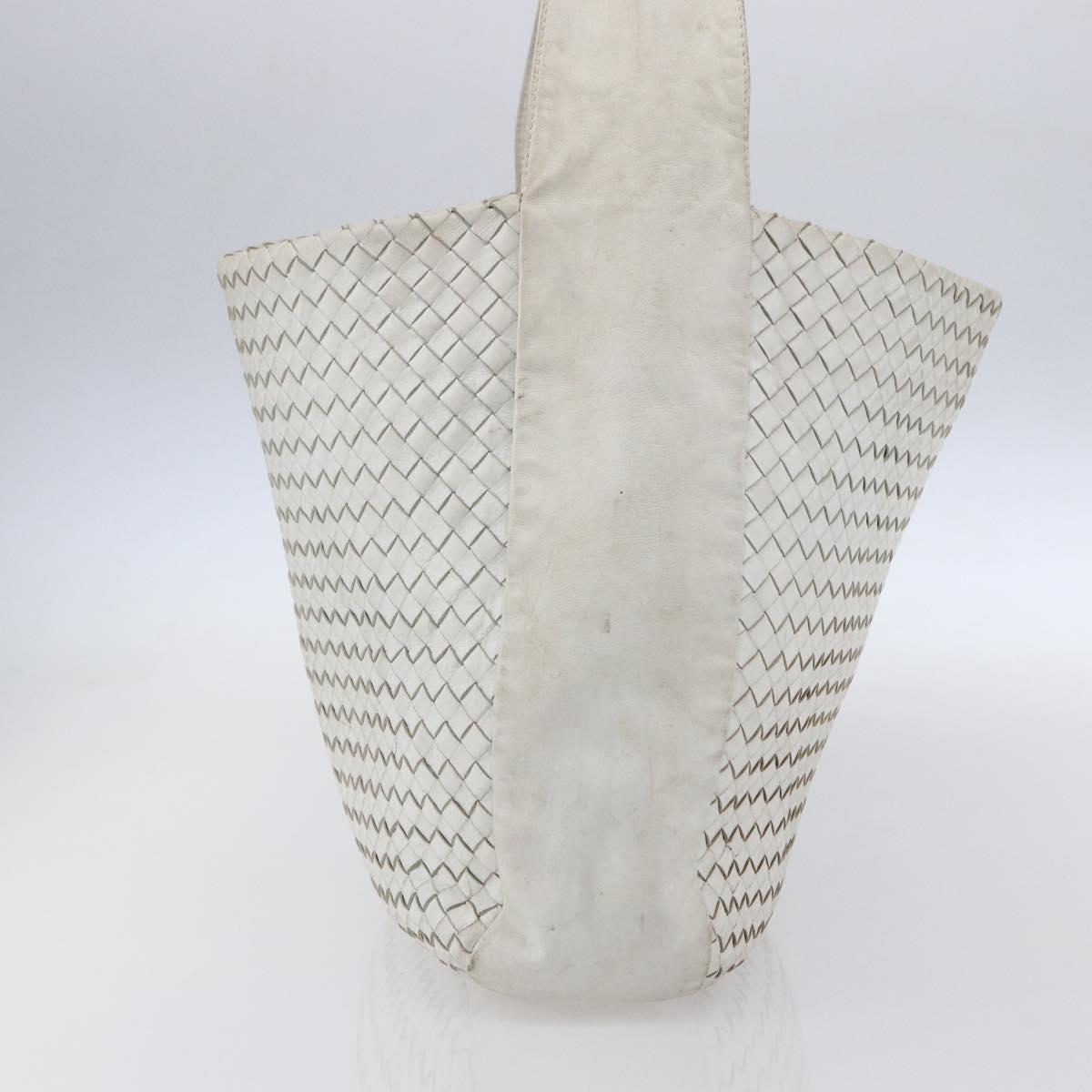 BOTTEGA VENETA INTRECCIATO Shoulder Bag Leather White Silver Auth