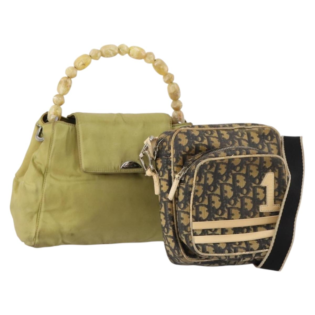 Christian Dior Trotter Canvas Hand Bag Nylon 2 Set Green Navy Auth