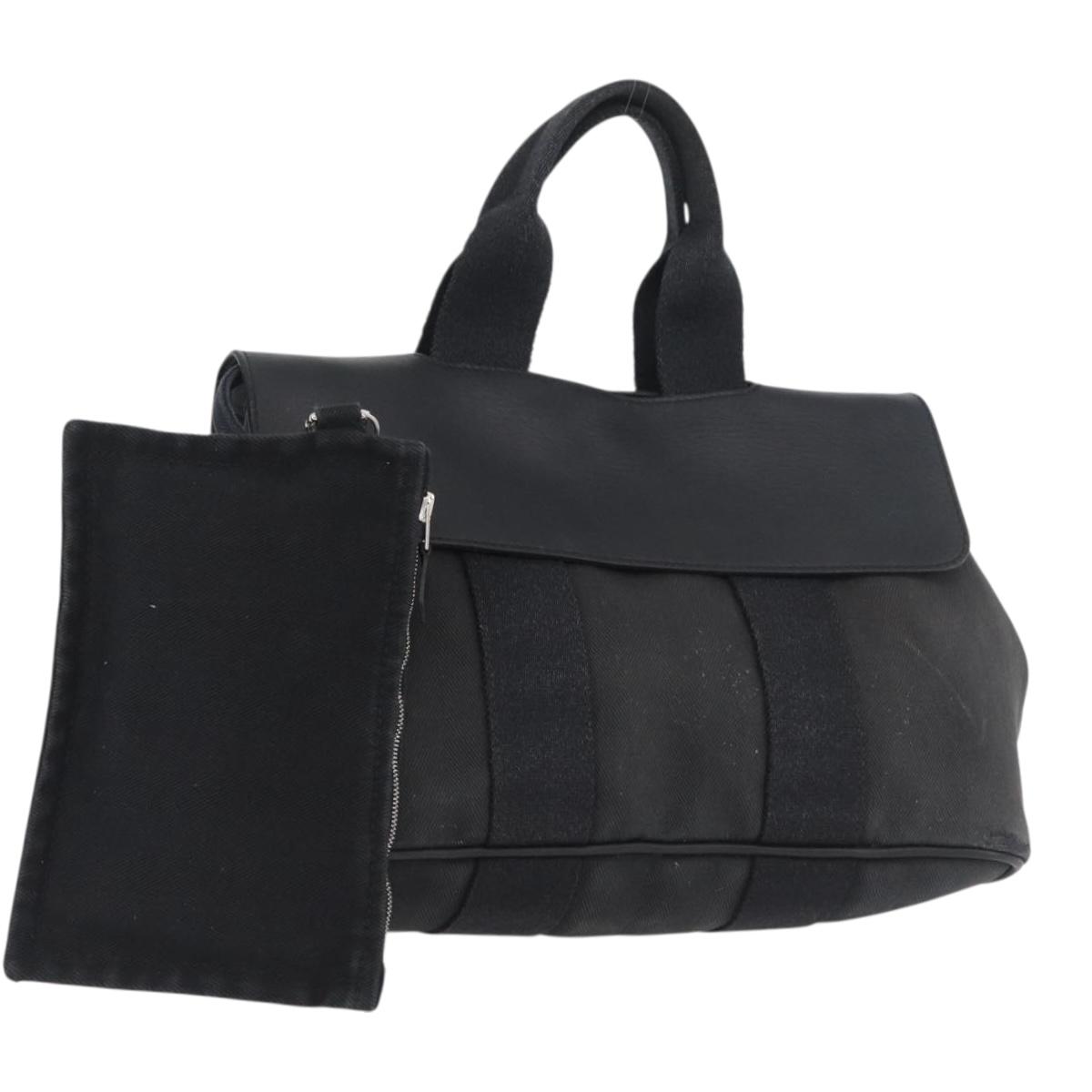 HERMES Valparaiso PM Hand Bag Canvas Leather Black Silver Auth