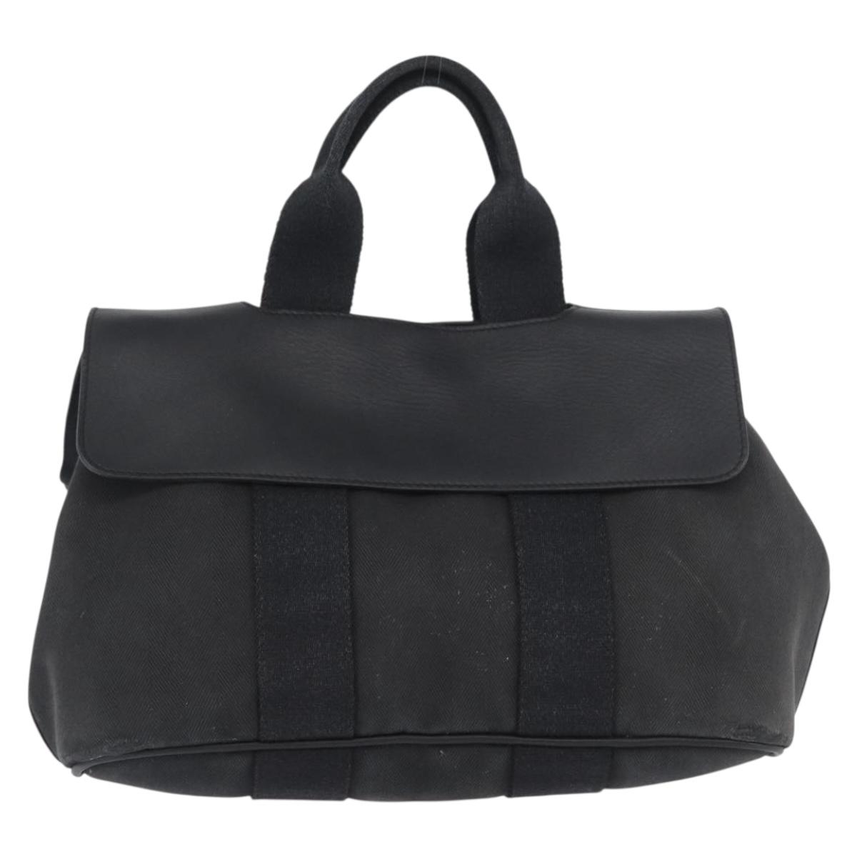 HERMES Valparaiso PM Hand Bag Canvas Leather Black Silver Auth
