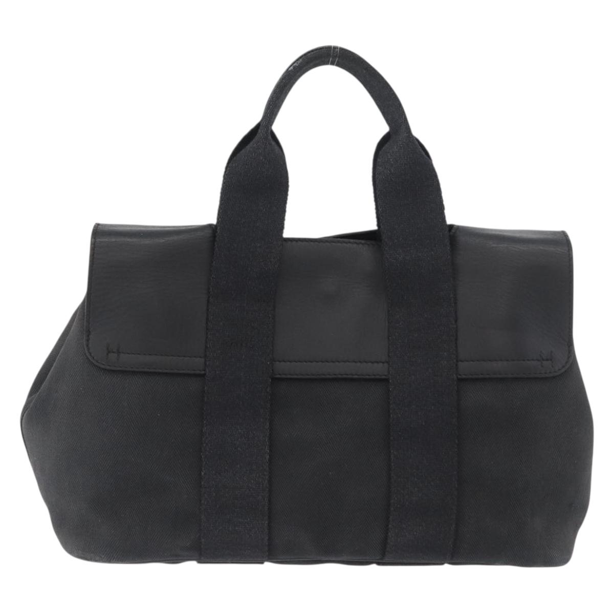 HERMES Valparaiso PM Hand Bag Canvas Leather Black Silver Auth
